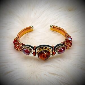 Beautiful Liztech ‘04 Handmade Mixed Metal Crystal Cuff Bracelet 6.5”